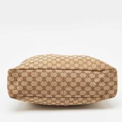 Pre Owned Gucci Beige/Brown GG Canvas and Leather Horsebit Handle Hobo