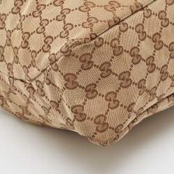 Pre Owned Gucci Beige/Brown GG Canvas and Leather Horsebit Handle Hobo