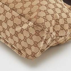 Pre Owned Gucci Beige/Brown GG Canvas and Leather Horsebit Handle Hobo