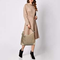 Pre Owned Gucci Beige GG Canvas and Leather Miss GG Hobo