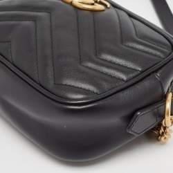 مملوكة مسبقًا Gucci Black Matelassé Leather Mini GG Marmont Crossbody Bag