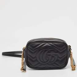 مملوكة مسبقًا Gucci Black Matelassé Leather Mini GG Marmont Crossbody Bag