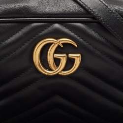 مملوكة مسبقًا Gucci Black Matelassé Leather Mini GG Marmont Crossbody Bag