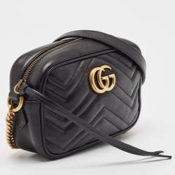 مملوكة مسبقًا Gucci Black Matelassé Leather Mini GG Marmont Crossbody Bag