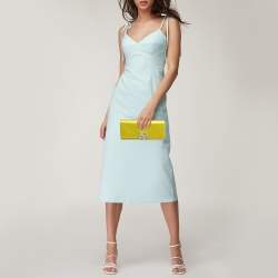 Pre Owned Gucci Yellow Satin GG Crystals Broadway Clutch