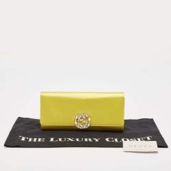 Pre Owned Gucci Yellow Satin GG Crystals Broadway Clutch