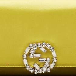 Pre Owned Gucci Yellow Satin GG Crystals Broadway Clutch