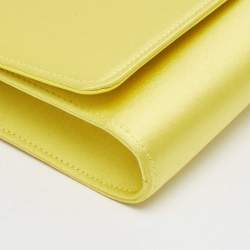 Pre Owned Gucci Yellow Satin GG Crystals Broadway Clutch