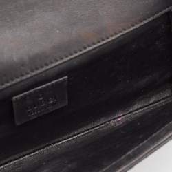 Pre Owned Gucci Black Snakeskin Crystals Embellished Flap Clutch