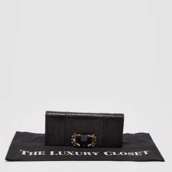 Pre Owned Gucci Black Snakeskin Crystals Embellished Flap Clutch