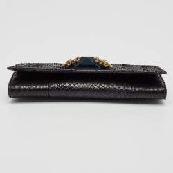 Pre Owned Gucci Black Snakeskin Crystals Embellished Flap Clutch
