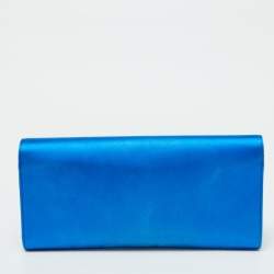 Pre Owned Gucci Blue Satin Crystal Embellished Interlocking G Broadway Clutch