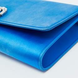 Pre Owned Gucci Blue Satin Crystal Embellished Interlocking G Broadway Clutch