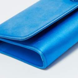 Pre Owned Gucci Blue Satin Crystal Embellished Interlocking G Broadway Clutch