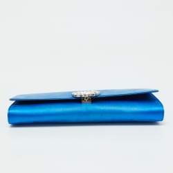 Pre Owned Gucci Blue Satin Crystal Embellished Interlocking G Broadway Clutch