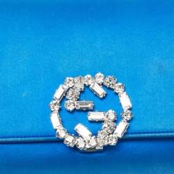 Pre Owned Gucci Blue Satin Crystal Embellished Interlocking G Broadway Clutch