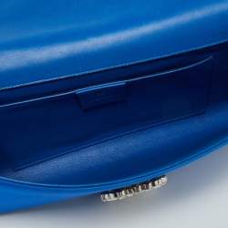 Pre Owned Gucci Blue Satin Crystal Embellished Interlocking G Broadway Clutch