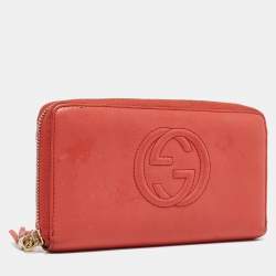 Pre Owned Gucci Orange Leather Soho Zip Continental Wallet