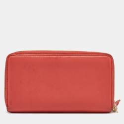 Pre Owned Gucci Orange Leather Soho Zip Continental Wallet