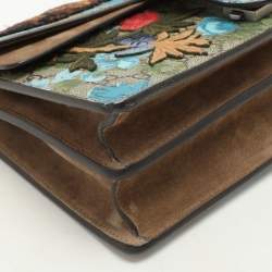 Pre Owned حقيبة كتف غوتشي ديونيسوس سويدي وكانفاس جي جي سوبريم بيج/أحمر داكن صغيرة