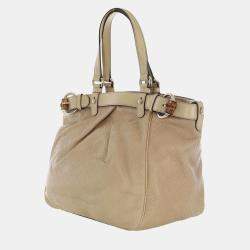 Pre Owned Gucci Leather Bamboo Buckle Tote Bag