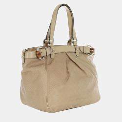 Pre Owned Gucci Leather Bamboo Buckle Tote Bag