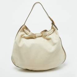 Pre Owned Gucci Cream Leather Interlocking Icon Tassel Hobo