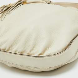 Pre Owned Gucci Cream Leather Interlocking Icon Tassel Hobo