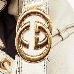 Pre Owned Gucci Cream Leather Interlocking Icon Tassel Hobo