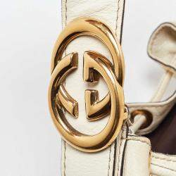 Pre Owned Gucci Cream Leather Interlocking Icon Tassel Hobo