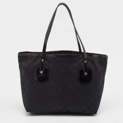 Pre Owned Gucci Black GG Canvas and Patent Leather Jolie Tote