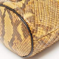 Pre Owned Gucci Yellow/Brown Python Mini GG Torchon Marmont Bucket Bag
