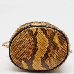 Pre Owned Gucci Yellow/Brown Python Mini GG Torchon Marmont Bucket Bag