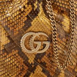 Pre Owned Gucci Yellow/Brown Python Mini GG Torchon Marmont Bucket Bag