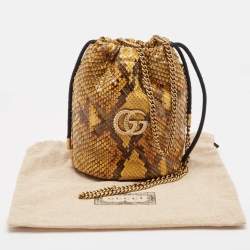 Pre Owned Gucci Yellow/Brown Python Mini GG Torchon Marmont Bucket Bag