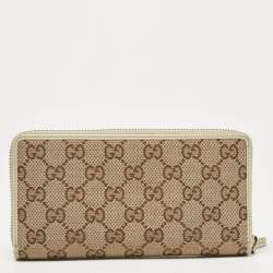 Gucci Off White/Beige GG Canvas Mayfair Zip Around Wallet