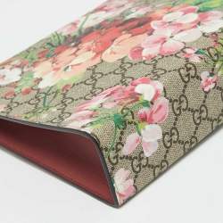 Gucci Beige/Pink GG Supreme Canvas Blooms Print Pouch Clutch