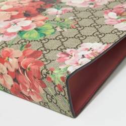 Gucci Beige/Pink GG Supreme Canvas Blooms Print Pouch Clutch