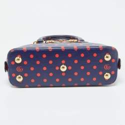 Pre Owned Gucci Navy Blue/Red Polka Dot Leather Horsebit 1955 Bag