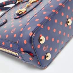 Pre Owned Gucci Navy Blue/Red Polka Dot Leather Horsebit 1955 Bag