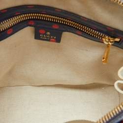 Pre Owned Gucci Navy Blue/Red Polka Dot Leather Horsebit 1955 Bag
