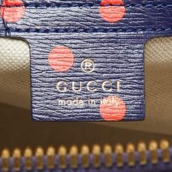 Pre Owned Gucci Navy Blue/Red Polka Dot Leather Horsebit 1955 Bag