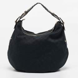 Pre Owned Gucci Black GG Canvas and Leather GG Marmont Medium Pelham Hobo
