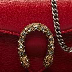 Pre Owned Gucci Red Leather Super Mini Dionysus Chain Bag