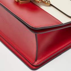 Pre Owned Gucci Red/Off White Leather Small Queen Margaret Top Handle Bag