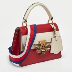 Pre Owned Gucci Red/Off White Leather Small Queen Margaret Top Handle Bag