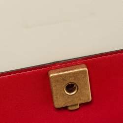 Pre Owned Gucci Red/Off White Leather Small Queen Margaret Top Handle Bag