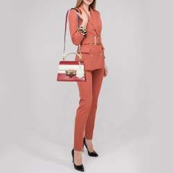 Pre Owned Gucci Red/Off White Leather Small Queen Margaret Top Handle Bag