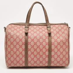 Pre Owned Gucci Brown/Red GG Supreme Canvas Medium Nice Boston Bag