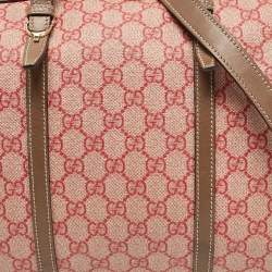 Pre Owned Gucci Brown/Red GG Supreme Canvas Medium Nice Boston Bag